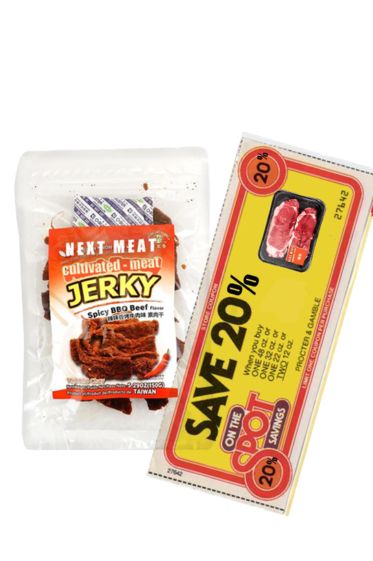 Cultivated meat jerky sample and discount voucher